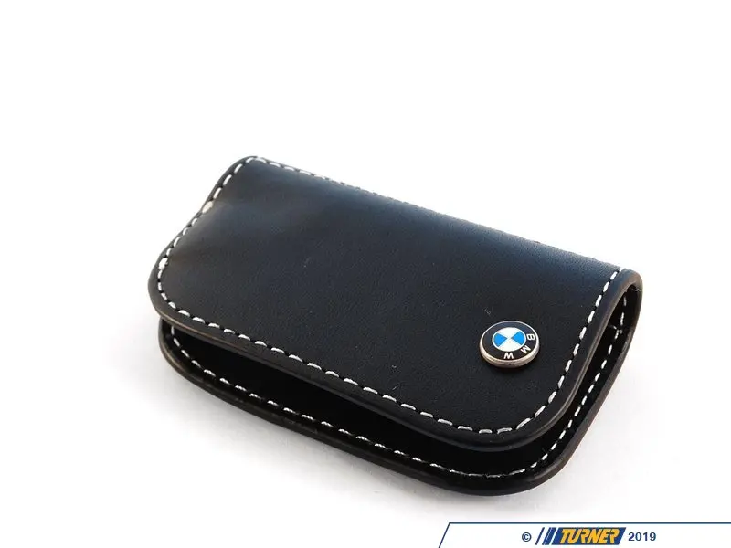 Genuine BMW Key Ring, Black Leather with Roundel Imprint