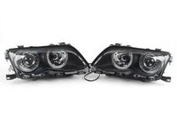 Depo Clear Blackout Angel Eye Projection Headlights - E46 Sedan (09/2001+)