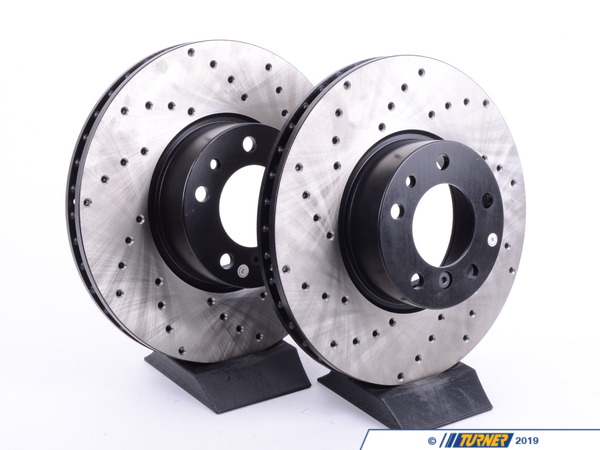 StopTech Cross-Drilled Brake Rotors - Front - E39 540i (up to 3/00), E38 740i/il, E31 (pair) 34111159895CD
