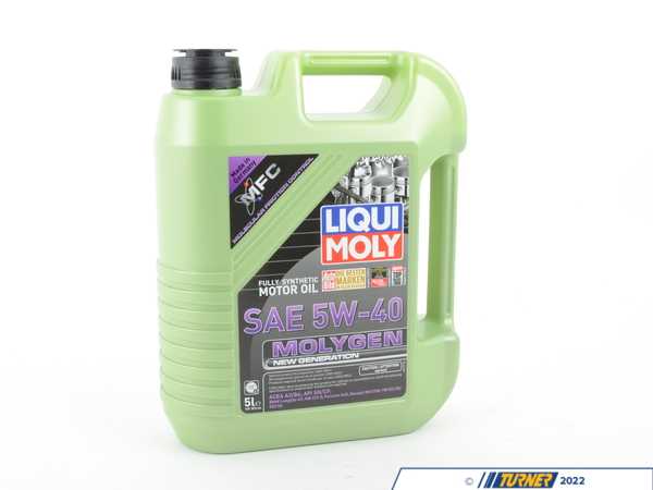 T#397242 - 20232 - Molygen New Generation Engine Oil (5w-40) - 5 Liter - Liqui Moly is an official sponsor of Turner Motorsport. We work closely with Liqui Moly to ensure your BMW is receiving optimal lubrication! Select your vehicle to make sure you are viewing the best Liqui Moly options for your application.Liqui Moly Molygen New Generation fully synthetic engine oil is carefully engineered, starting with a high quality synthetic base. What separates Molygen from other engine oils is the molecular friction modifier for reduced friction and wear. Because of this, blue">Molygen glows fluorescent green under UV light, allowing you to easily find any leaks!The fluorescent green chemical friction modifier smooths out hard metal surfaces, reducing overall engine wear and heat due to friction. Tests have shown to reduce the friction coefficient by 15%! MolyGen oil is also a great choice for modern forced induction engines which produce much more heat. BMWs are notorious for leaking oil. Make chasing your leak easier with Liqui Moly Molygen New Generation engine oil. (Once you find it, give us a call - we can help you stop that leak, too!)Technical Specifications:Density at 15C - .855kg/cm3Viscosity at 40C - 80.7mm/sViscosity at 100C - 14.0mm/sViscosity Index - 180Flash Point - 230CRecommended for the following oil and manufacturer specifications:ACEA A3ACEA B4API SNAPI CFPorsche A40Renault RN 0700VW 502.00VW 505.00 - Liqui-Moly - BMW MINI